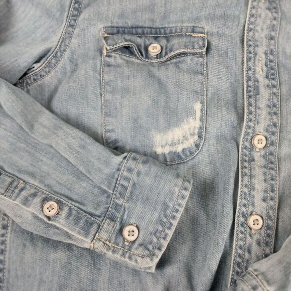 Adriano Goldschmied Denim Shirt Youth Boys Small Blue Distressed Button Up AG - Picture 5 of 11
